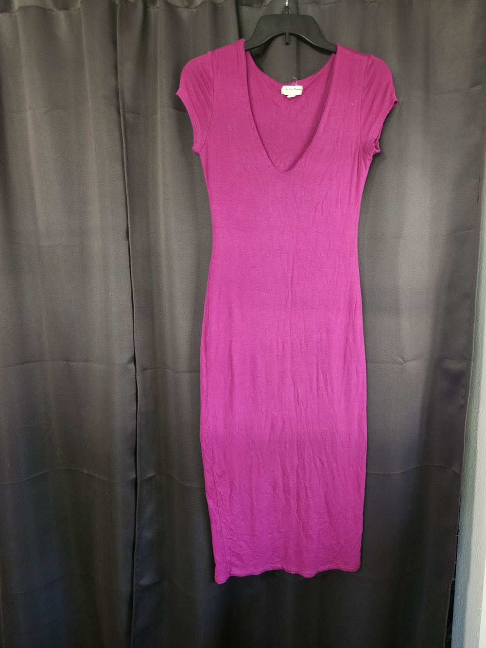 See You Monday Fuchsia Pink V-Neck Bodycon Midi Dress